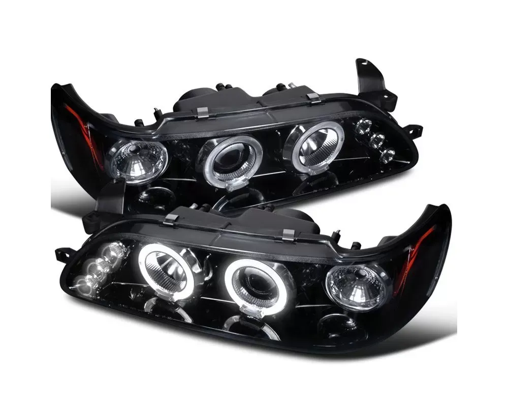 Spec-D Dual Halo Projector Headlights w/ LED Accent Lights (Glossy Black Housing/Smoke Lens) Toyota Corolla 1993-1997 - 2LHP-COR93G-TM