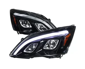 Spec-D  Projector Headlights w/ Bright White LED Bars (Glossy Black Housing/Smoke Lens) Honda CR-V 2007-2011