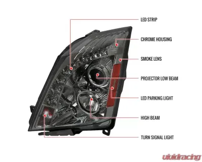 Spec-D  Projector Headlights w/ Bright White LED Bars (Glossy Black Housing/Smoke Lens) Cadillac CTS 2008-2014 - 2LHP-CTS08G-RS