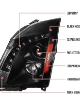 Spec-D Projector Headlights w/ LED Light Strip (Matte Black Housing/Clear Lens) Cadillac CTS 2008-2014                                     - 2LHP-CTS08JM-RS - Image 8