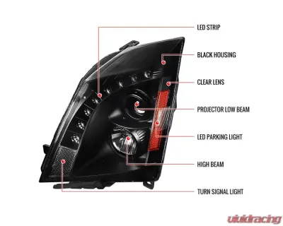 Spec-D Projector Headlights w/ LED Light Strip (Matte Black Housing/Clear Lens) Cadillac CTS 2008-2014 - 2LHP-CTS08JM-RS