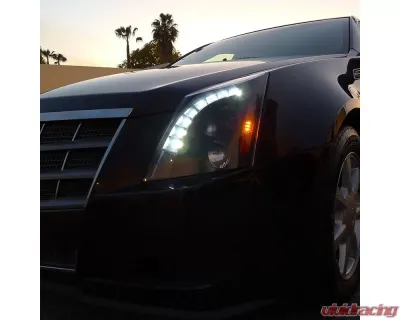 Spec-D Projector Headlights w/ LED Light Strip (Matte Black Housing/Clear Lens) Cadillac CTS 2008-2014 - 2LHP-CTS08JM-RS