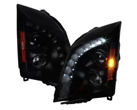 Spec-D  Projector Headlights w/ Bright White LED Bars (Black Housing/Smoke Lens) Cadillac CTS 2008-2014