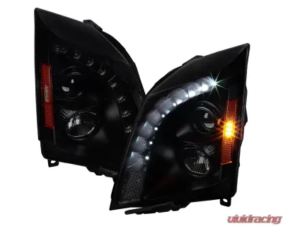 Spec-D  Projector Headlights w/ Bright White LED Bars (Black Housing/Smoke Lens) Cadillac CTS 2008-2014 - 2LHP-CTS08SM-RS