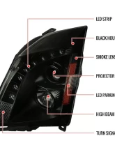 Spec-D  Projector Headlights w/ Bright White LED Bars (Black Housing/Smoke Lens) Cadillac CTS 2008-2014                                     - 2LHP-CTS08SM-RS - Image 8