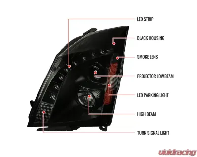 Spec-D  Projector Headlights w/ Bright White LED Bars (Black Housing/Smoke Lens) Cadillac CTS 2008-2014 - 2LHP-CTS08SM-RS