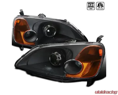 Spec-D Projector Headlights w/ H1 Bulbs (Matte Black Housing/Clear Lens) Honda Civic 2001-2003 - 2LHP-CV01JM-RS