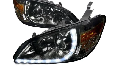 Spec-D Projector Headlights w/ R8 Style LED Light Strip (Chrome Housing/Smoked Lens) Honda Civic 2004-2005                                     - 2LHP-CV04G-8-RS - Image 10