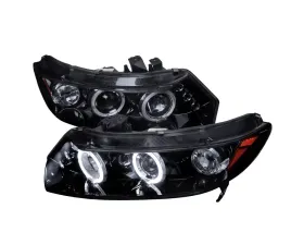 Spec-D Dual Halo Projector Headlights w/ LED Accent Lights (Glossy Black Housing/Smoke Lens) Honda Civic 2DR 2006-2011
