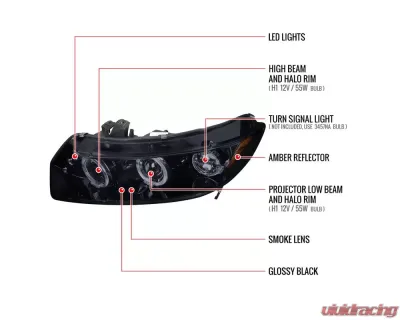 Spec-D Dual Halo Projector Headlights (Glossy Black Housing/Smoked Lens) Honda Civic 2006-2011 - 2LHP-CV062G-TM