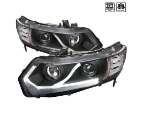 Spec-D Projector Headlights w/ LED Light Strip (Matte Black Housing/Clear Lens) Honda Civic 2006-2011