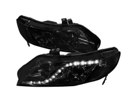 Spec-D Projector Headlights w/ R8 Style LED Light Strip (Chrome Housing/Smoke Lens) Honda Civic 2006-2011