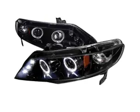 Spec-D Dual Halo Projector Headlights w/ LED Accent Lights (Glossy Black Housing/Smoke Lens) Honda Civic 4DR 2006-2011