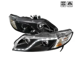 Spec-D Projector Headlights w/ R8 Style LED Light Strip (Matte Black Housing/Clear Lens) Honda Civic 2006-2011