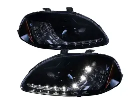Spec-D Projector Headlights w/ R8 Style LED Light Strip (Glossy Black Housing/Smoke Lens) Honda Civic 1996-1998