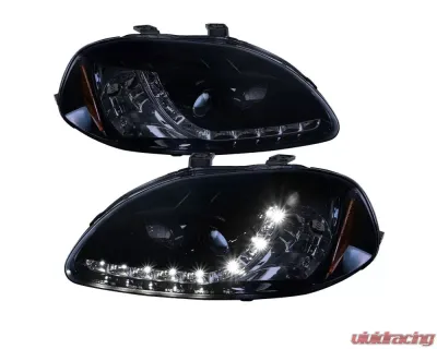 Spec-D Projector Headlights w/ R8 Style LED Light Strip (Glossy Black Housing/Smoke Lens) Honda Civic 1996-1998 - 2LHP-CV96G-8-TM
