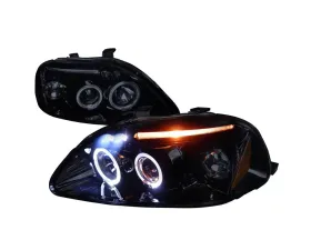 Spec-D Dual Halo Projector Headlights w/ LED Accent Lights (Glossy Black Housing/Smoke Lens) Honda Civic 1996-1998