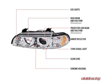 Spec-D Dual Halo Projector Headlights w/ LED Accent Lights (Chrome Housing/Clear Lens) BMW E39 1996-2003 - 2LHP-E3997-TM