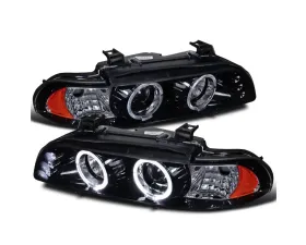 Spec-D Dual Halo Projector Headlights w/ LED Accent Lights (Glossy Black Housing/Smoke Lens) BMW E39 1996-2003