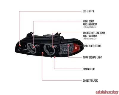 Spec-D Dual Halo Projector Headlights w/ LED Accent Lights (Glossy Black Housing/Smoke Lens) BMW E39 1996-2003 - 2LHP-E3997G-TM
