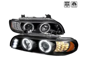Spec-D Dual Halo Projector Headlights w/ LED Accent & Turn Signal Lights (Matte Black Housing/Clear Lens) BMW E39 2001-2003