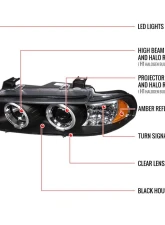Spec-D Dual Halo Projector Headlights w/ LED Accent Lights (Matte Black Housing/Clear Lens) BMW E39 1996-2003                                     - 2LHP-E3997JM-TM - Image 8
