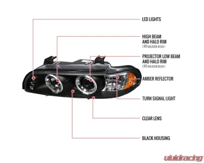 Spec-D Dual Halo Projector Headlights w/ LED Accent Lights (Matte Black Housing/Clear Lens) BMW E39 1996-2003 - 2LHP-E3997JM-TM