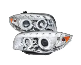 Spec-D Dual Halo Projector Headlights w/ LED Light Strip (Chrome Housing/Clear Lens) BMW E-Series 2004-2013