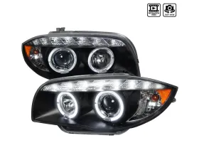 Spec-D Dual Halo Projector Headlights w/ LED Light Strip (Matte Black Housing/Clear Lens) BMW E-Series 2004-2013