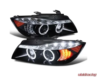 Spec-D Dual Halo Projector Headlights w/ LED Light Strip & Turn Signal Lights (Glossy Black/Smoke Lens) BMW E90 2006-2008 - 2LHP-E9005G-8V2-TM