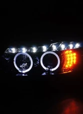 Spec-D Dual Halo Projector Headlights w/ LED Light Strip & Turn Signal Lights (Glossy Black/Smoke Lens) BMW E90 2006-2008                                     - 2LHP-E9005G-8V2-TM - Image 2