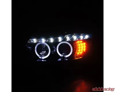 Spec-D Dual Halo Projector Headlights w/ LED Light Strip & Turn Signal Lights (Glossy Black/Smoke Lens) BMW E90 2006-2008 - 2LHP-E9005G-8V2-TM