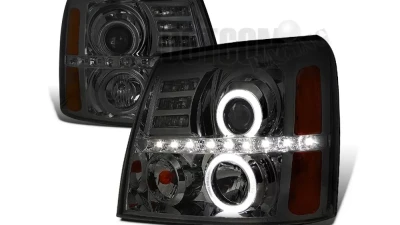 Spec-D Dual Halo Projector Headlights w/ SMD LED Light Strip (Chrome Housing/Smoked Lens) Cadillac Escalade 2002-2006                                     - 2LHP-ECLD02G-RS - Image 10