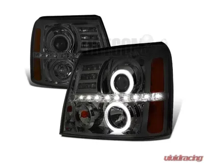 Spec-D Dual Halo Projector Headlights w/ SMD LED Light Strip (Chrome Housing/Smoked Lens) Cadillac Escalade 2002-2006 - 2LHP-ECLD02G-RS