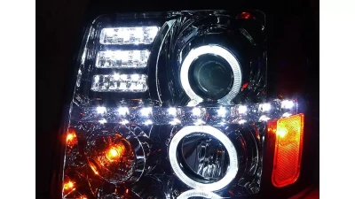 Spec-D Dual Halo Projector Headlights w/ SMD LED Light Strip (Chrome Housing/Smoked Lens) Cadillac Escalade 2002-2006                                     - 2LHP-ECLD02G-RS - Image 2