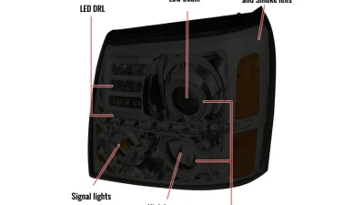 Spec-D Dual Halo Projector Headlights w/ SMD LED Light Strip (Chrome Housing/Smoked Lens) Cadillac Escalade 2002-2006                                     - 2LHP-ECLD02G-RS - Image 8