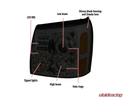 Spec-D Dual Halo Projector Headlights w/ SMD LED Light Strip (Chrome Housing/Smoked Lens) Cadillac Escalade 2002-2006 - 2LHP-ECLD02G-RS