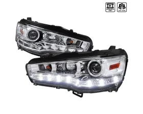 Spec-D Projector Headlights w/ R8 Style LED Light Strip (Chrome Housing/Clear Lens) Mitsubishi Lancer | Evolution X 2008-2015