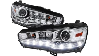 Spec-D EVO Projector Headlights w/ SMD LED Light Strip (Chrome Housing/Clear Lens) Mitsubishi 2008-2015                                     - 2LHP-EVO08-8-TM - Image 10