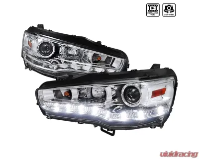 Spec-D EVO Projector Headlights w/ SMD LED Light Strip (Chrome Housing/Clear Lens) Mitsubishi 2008-2015 - 2LHP-EVO08-8-TM