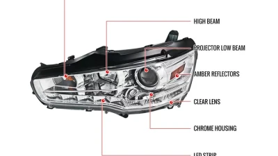 Spec-D EVO Projector Headlights w/ SMD LED Light Strip (Chrome Housing/Clear Lens) Mitsubishi 2008-2015                                     - 2LHP-EVO08-8-TM - Image 9