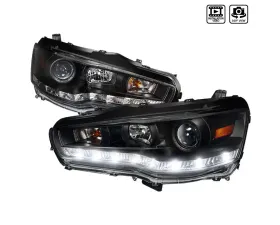 Spec-D Projector Headlights w/ R8 Style LED Light Strip (Matte Black Housing/Clear Lens) Mitsubishi Lancer | Evolution X 2008-2015