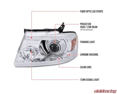 Spec-D  Projector Headlights w/ Bright White LED Bars (Chrome Housing/Clear Lens) Ford | Lincoln 2004-2008 - 2LHP-F15004-G3-GO