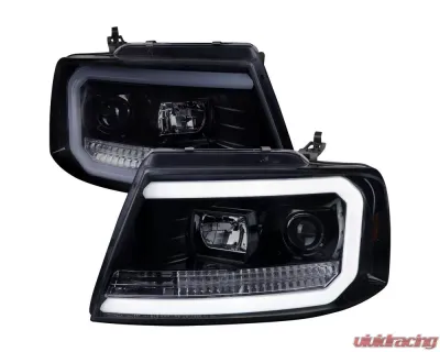 Spec-D LED C-Bar Projector Headlights (Glossy Black Housing/Smoked Lens) Ford F-150 | Lincoln Mark LT 2004-2008 - 2LHP-F15004G-G2-TM