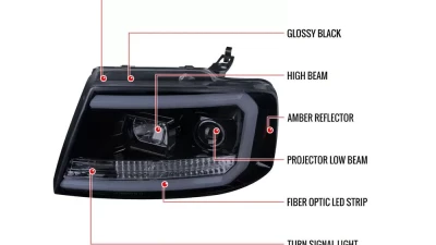 Spec-D LED C-Bar Projector Headlights (Glossy Black Housing/Smoked Lens) Ford F-150 | Lincoln Mark LT 2004-2008                                     - 2LHP-F15004G-G2-TM - Image 9
