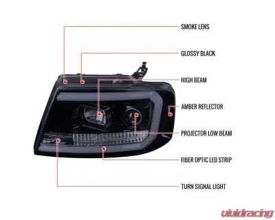 Spec-D LED C-Bar Projector Headlights (Glossy Black Housing/Smoked Lens) Ford F-150 | Lincoln Mark LT 2004-2008 - 2LHP-F15004G-G2-TM