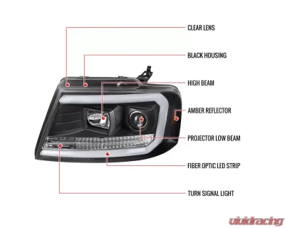 Spec-D LED C-Bar Projector Headlights (Matte Black Housing/Clear Lens) Ford F-150 | Lincoln Mark LT 2004-2008 - 2LHP-F15004JM-G2-TM