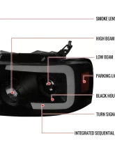 Spec-D Switchback Sequential LED C-Bar Projector Headlights (Black Housing/Smoked Lens) Ford F-150 | Lincoln Mark LT 2004-2008                                     - 2LHP-F15004SM-SQ-RS - Image 6