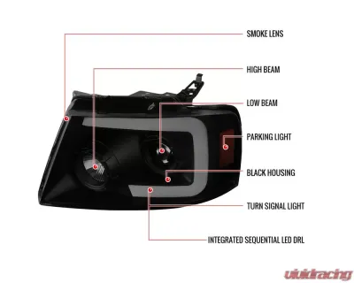 Spec-D Switchback Sequential LED C-Bar Projector Headlights (Black Housing/Smoked Lens) Ford F-150 | Lincoln Mark LT 2004-2008 - 2LHP-F15004SM-SQ-RS