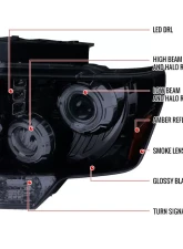 Spec-D Dual Halo Projector Headlights (Glossy Black Housing/Smoked Lens) Ford F-150 2009-2014                                     - 2LHP-F15009G-TM - Image 10